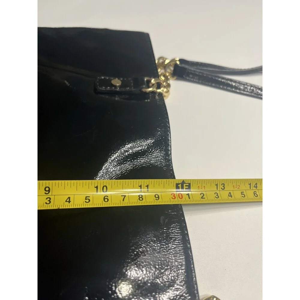 Michael Kors Jet Set Shiny Black Patent Leather Chain Tote Purse Handbag